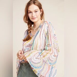Anthropologie Maeve Jessa Peasant blouse extra large flowy sleeves marbled print